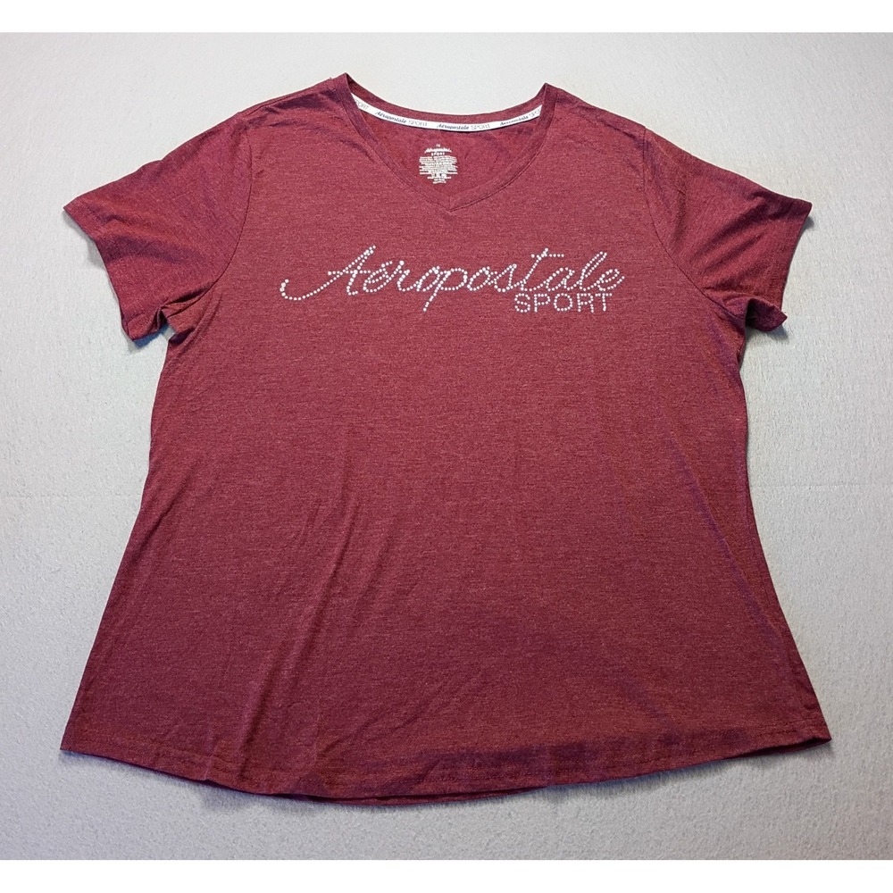 Aeropostale Sports T-Shirt Womens 1X Maroon Graphic Rhinestone Logo Bling Y2K